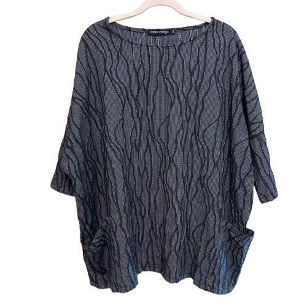 Como Mango Textured Oversize Tunic Top Women O/S Black Gray Lagenlook Art Wear - Picture 2 of 6